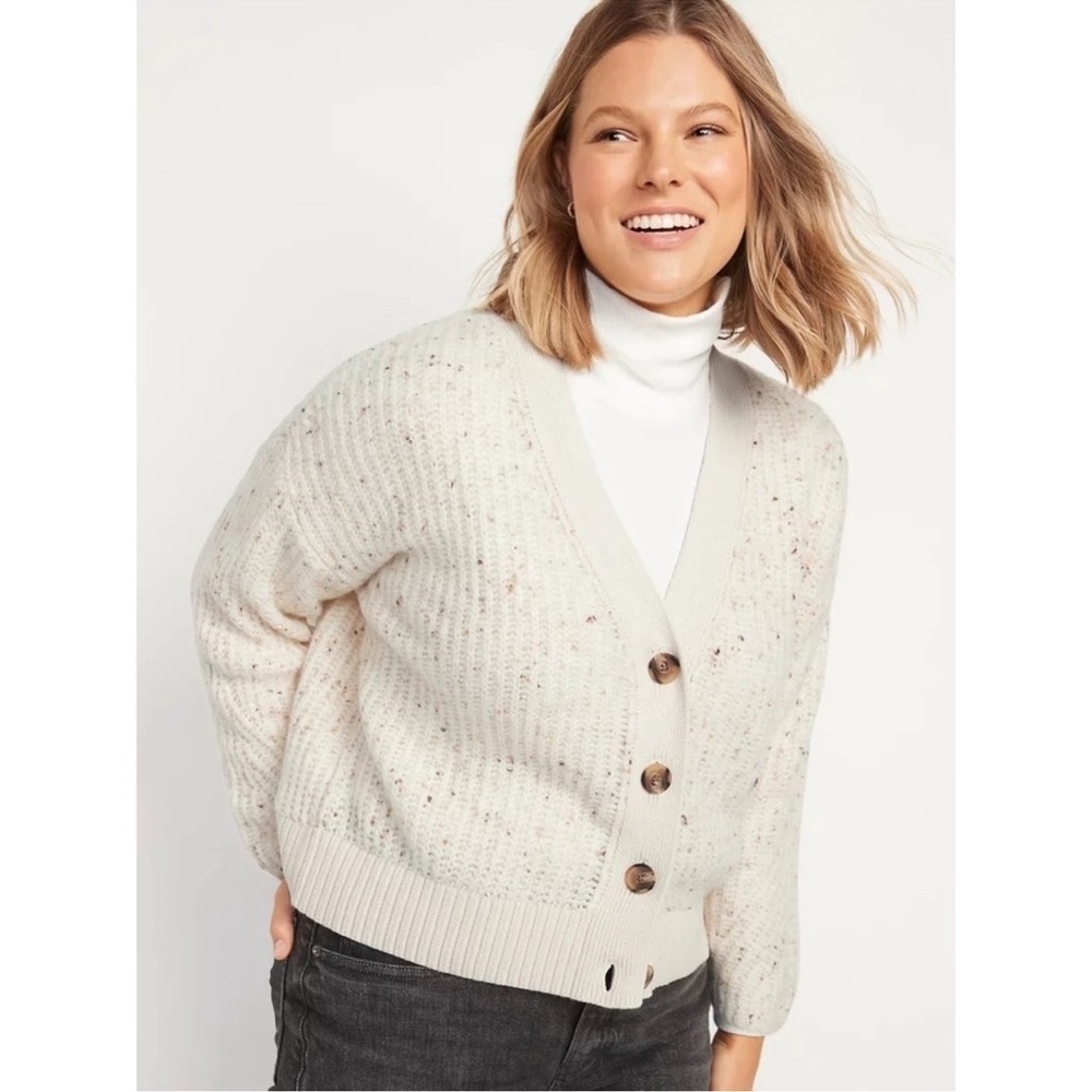 Old Navy Shaker-Stitch Button-Front Speckled Cardigan Sweater Size XXL Oversized